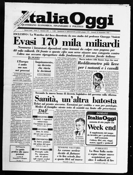 Italia oggi : quotidiano di economia finanza e politica